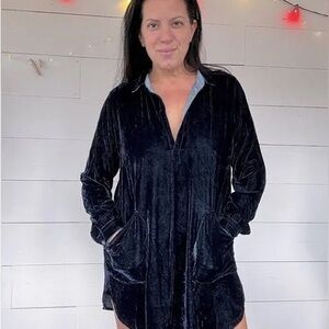 Free People CP Shades Black Velvet Tunic Dress Size L